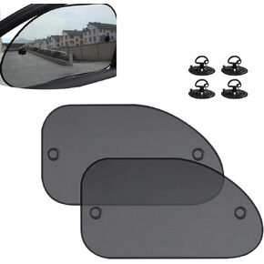 2 PCS Car Front Side Window Sunshade Net, 25.59" x 14.96" Heat Insulation Sun Protection Cooling Breathable 3D Photocatalyst Mesh, Suction Cup Installation Accessories, for Most Cars (Black)