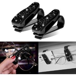 x xotic tech Glasses Holders for Car Sun Visor, 2 Pack Fashion Bling Crystal Rhinestones Car Eyeglasses Sunglasses Hanger Mount with Ticket Card Clip (Purple)