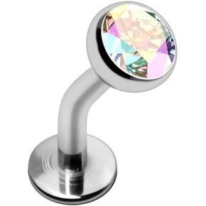 14GA Internally Threaded 316L Stainless Steel Press Fit CZ Floating Navel Ring