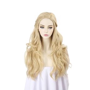 شقراء طويلة Glinda Cosplay شعر مستعار متموج الشعر الاصطناعية