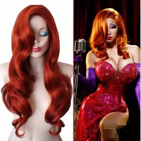 جيسيكا أرنب طويلة النحاس النحاس الأحمر cosplay wig دوامة مجعد الأنيمي الشعر مقاوم للحرارة للنساء هالوين تنكري لعبة لعب كبيرة wave