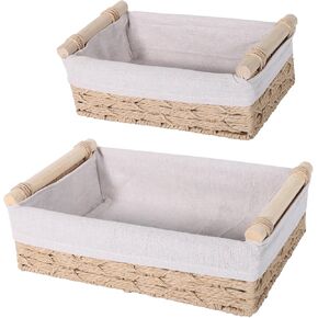Toilet Paper Storage Basket for Bathroom Organization Baskets Wicker With Wood Handle Use Round Rope Dark Brown, for Countertops Dresser Farmhouse Kitchen Cottage Home Decor Knick Knacks Accessories