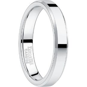 Vakki Tungsten Ring for Men 4mm 6mm 8mm Silver Plain Engagement Wedding Band High Polish Finish and Beveled Edges Comfort Fit Size 5-12
