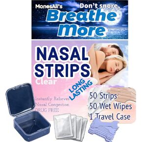 Adult Size Don't Snore, Breathe More, 50 Nasal Strips, 50 Wipes & Case, Nose Strips, Nasal Strips for Snoring, Nose Strips for Breathing, Anti Snoring Devices, Snore Stopper, Nose Strips for Sleep