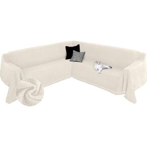 Arfntevss Corner Sectional Couch Covers L Shape Plush Sofa Cover with Tassel Thick Soft Couch Cover for Sectional Sofa U Shaped Slipcovers Washable Dog Furniture Protector (Ivory, 71" x 276")