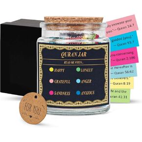 Quran Verse Jar with 90 Pcs English Verse Paper Ramadan Gifts Eid Decor Quran Prayer Jar Muslim Gift Set for Islamic New Year Decoration Muslim Women Kids Friends Spiritual Comfort Read