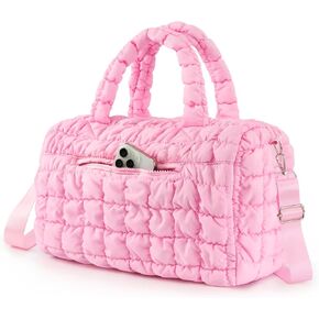 حقيبة داكشن مبطن للمراهقين للبنات ، سفر صالة ألعاب رياضية أسبوعية رقص Duffel Heavel Lightweight Crossbody أكياس منتفخة حمل على الأمتعة الرياضة ، الوردي