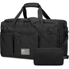 ZOMFELT Gym Bag for Men Women, Tactical Travel Duffel bag with Removable Dividers & Shoe Compartment, Weekender Carry on Bag with Toiletry Bag, Overnight Range Bag for Workout Soccer Yoga Gym, Black