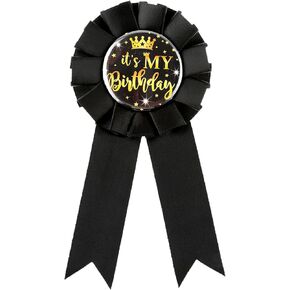 It's My Birthday Pin Tinplate Badge Brooch Birthday Badge Ribbon Happy Birthday Button Black Corsage Button for Adults Men or Women Birthday Award Brooch Party Decoration
