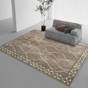 DweIke 4x6 Area Rug for Living Room, Machine Washable Rug Carpet for Rooms Decor, Low Pile Bordered Rugs with Rubber-Backed, Non-Slip Throw Carpets for Bedroom Apartment Dining Room, Brown
