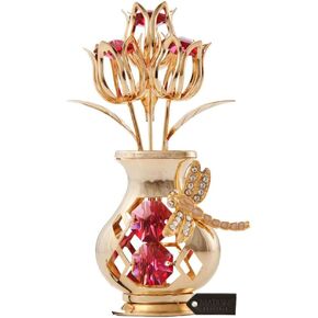 Matashi Valentine's Day Gift for Women, Girlfriend Crystal Flowers Bouquet, 24K Gold Plated Figurines Table Centerpiece Gift for Her, Mom, Daughter, Grandma, Aunt - Decorative Butterfly Studded Gift
