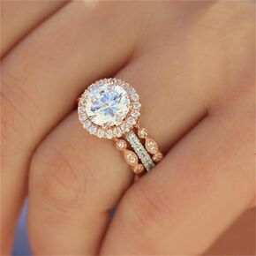 18k Rose Gold 3 Piece Ring Set Cubic Zirconia Bride Promise Rings Set CZ Eternity Engagement Wedding Band Ring Sets for Women (US Code 11)