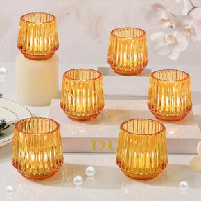Large Glass Votive Candle Holders Set of 6, Ribbed Tealight Holders for Votives, Floating Candles Table Centerpieces Wedding Home Decor