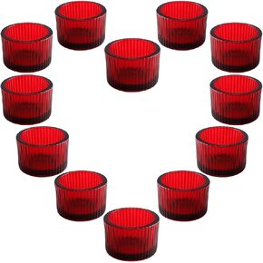 Red Candle Holders, Glass Votive Candles Holders for Table Centerpiece, Tealight Candle Holder, Glass Tea Light Candles Holder for Party & Home,Wedding Decor, Set of 12