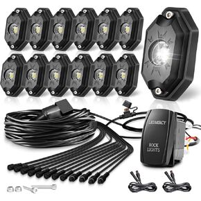 White Rock Lights,LEDMIRCY R5 Rock Lights Kit with Rocker Switch Wiring Harness 12PCS Pure White Lights for UTV Trucks ATV Underglow Light Trail Rig Under Body High Power Waterproof