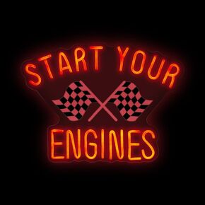 Start your engines Neon Sign, Checkered Flag Wall Decor, Raceday LED Light, Fast Cars Wall Art, Race Car Party Man Carved Bar Wall Decoration, Red, 16.5"x12.4",