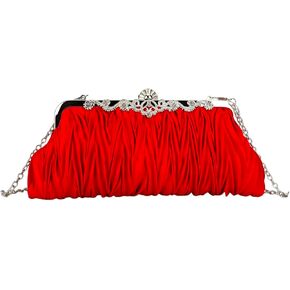Women's Pleated Satin Evening Bags Rhinestone Clutch Purse Floral Tote Bag Chain Crossbody Shoulder Handbags
