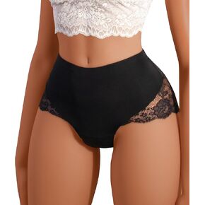 Hibluco Sexy Lace Women Briefs No Show Short High Waist Underwear Full Coverage Panties