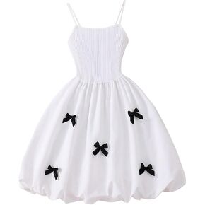 Verdusa Girl's Bow Sleeveless Backless Bubble Dress A Line Flowy Summer Dress