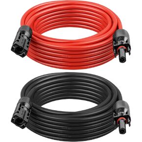 كبل تمديد لوحة الطاقة الشمسية - 10AWG 50 قدم سلك شمسي مع موصلات من الذكور والإناث المقاوم للماء للربع الوطني ، المنزل ، القارب ، السيارة (أحمر + أسود)