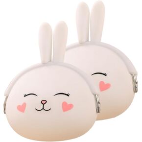 Luxshiny Cute Wallet 2pcs Silicone Coin Wallets Bunny Change Purse 2023 Cute Rabbit Wallet Cartoon Animal Coin Bags Small Money Bag Headset Container for Women Girls Bunny Purse