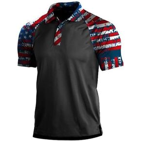 H Hyfoll Short Sleeve Polo Dorts for Men Star Patchwork Graphic Stretch American American Raglan Golf Polos للرجال
