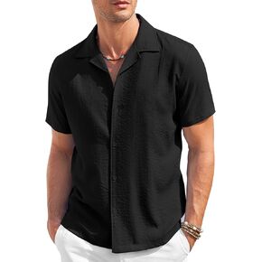 COOFANDY Men's Casual Button Down Shirt Short Sleeve Textured Summer Cuban Beach Shirts