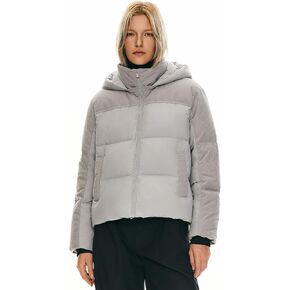 Orolay Women's Cropped Puffer Jacket Winter Hooded Zip Quilted Down Coat Warm Corduroy Fashion Outerwear with Pockets