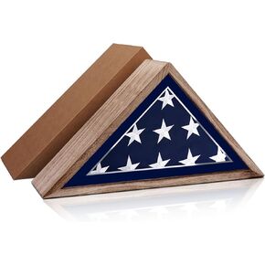 Flag Display Case for 5' x 9.5' American Veteran Burial Flag Solid Wood Shadow Box Shou Sugi Ban Memorial Flag Rustic Brown Triangle Flag Fram Wall Mounted Plexiglass Front (Brown)