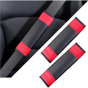 2PCS Car Seat Belt Cover, Carbon Fiber Leather Vehicle Safety Seatbelt Pads, Soft Comfortable Auto Seat Shoulder Neck Strap Protection Cushion, Universal for SUV, Sedan, Truck (Black/Red)