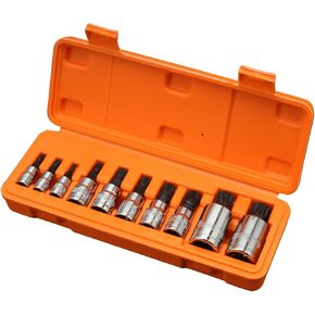 XZN Triple Square Spline Bit Socket Set, 10 Piece, Metric sized, M4 - M18 Set, Premium chrome vanadium Alloy Steel, with Molded Case