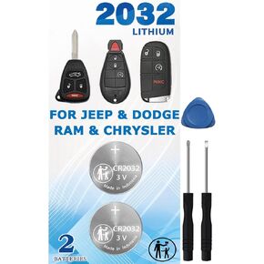 Key Fob Battery Replacement for Jeep Dodge Ram Chrysler Cherokee Caravan Town & Country Charger Compass Durango Challenger Journey Renegade Pacifica Patriot (Check Fit Guide) 2 Packs