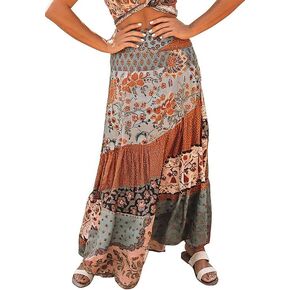 EARKOHA 2025 Womens Summer Boho Maxi Skirt Elastic High Waisted A-Line Flowy Beach Skirts