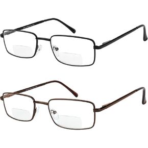 Yogo Vision Bifocal Reading Glasses 2 Pack Metal Full Rim Readers Rectangle Glasses for Reading Men and Women