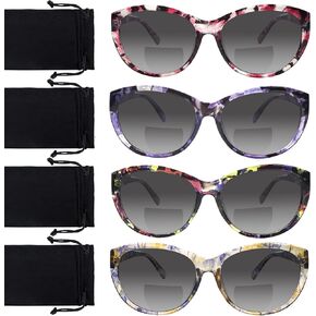 4 Pack Bifocal Reading Sunglasses for Women Men Fashion UV400 Protection Sun Readers Outdoor Eyewear