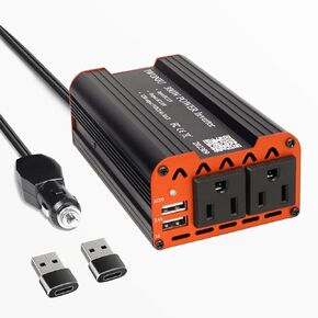 Car 300W Power Inverter DC 12V to 110V AC Car Truck RV Inverter Cord 23.62 Inch 4.8A Dual USB Car Adapter (Type C Adaptors Included)