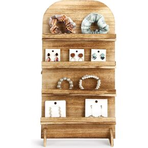 4 Tier Earrings Display Stand for Vendors 18.9'' x 9.84'' Wood Sticker Earring Card Jewelry Display Stand Holder Arch Retail Shelves for Selling Craft Fair Showing Exhibition Storage