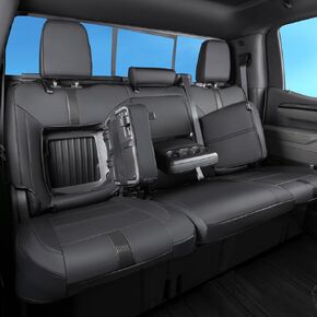لأغطية مقعد Silverado & GMC Sierra مع جلد فو لعام 2019 2020 2021 2022 2023 2024 2025 Chevy Silverado & GMC Sierra 1500 2500HD 3500HD (أسود مع تقليم أسود ، مجموعة كاملة (طراز-A))