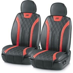 Skechers MAX Cushioning Car Seat Covers,Memory Foam Leather Car Seat Protectors, Airbag Safe Waterproof Sideless Front Seat Covers with Storage Pocket,Universal Fit for Cars Trucks SUV, Black 2PCS