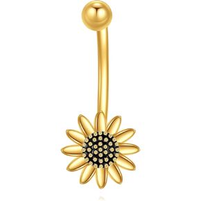 KECHO 14K Gold Sunflower Belly Button Rings Dainty Flower Navel Piercing Jewelry for Women Hypoallergenic