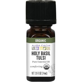 Aura Cacia Organic Holy Basil Tulsi Pure Essential Oil, Vegan, Cruelty Free, 0.25 Fluid Ounces (Pack of 3)