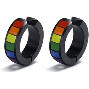 أسود LGBTQ PRIKE قوس قزح أقراط صغيرة الأطواق للرجال النساء المراهقات الغضروف من الفولاذ المقاوم للصدأ مكتنزة واسعة الكفة غير مثقبة hingted hoops الحب هو الحب بيان الشهر مجوهرات الهدايا 9MM