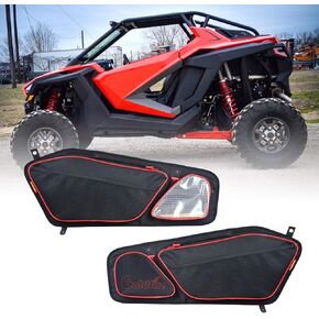 Front Door Storage Bag UTV Side Door Tool Bags with Removable Knee Pad for Polaris RZR PRO XP/R/TURBO R 2020-2024 with Multiple Pockets (Red Piping)