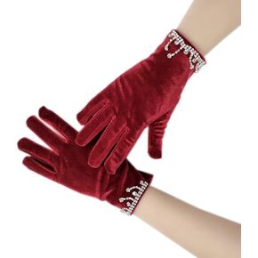 Short Velvet Women's Opera Evening Party Gloves With Beads - 20s Bridal Wedding