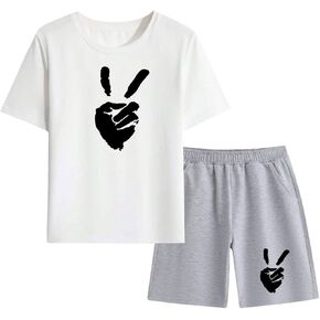 Floerns Boy's 2 Piece Outfit Graphic Print Short Sleeve Crewneck Tee and Shorts Set