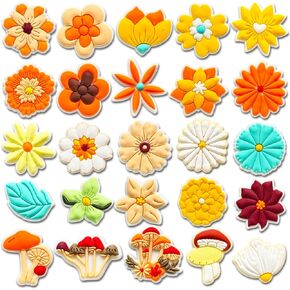 24 25Pcs Flowers Charms for Croc Clog Shoes Decoration, Colorful Flowers Charms Accessories for Shoe