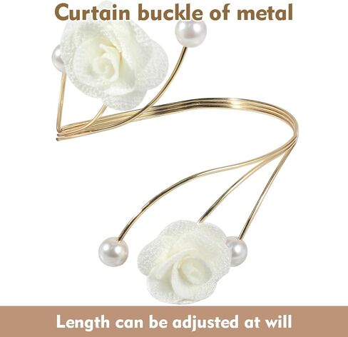 2 Pack Handmade Red Rose with Pearls Curtain Tiebacks, Gold Finish, Boho Style for Home Office Decor (White) in Saudi Arabia