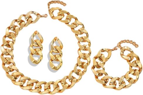 WCRAZYE Boho Chunky Necklace Earrings Set for Women Colourful Acrylic Chunky Statement Necklace Cuban Link Chain Collar Necklace Retro Neon 80s Jewelry in Saudi Arabia