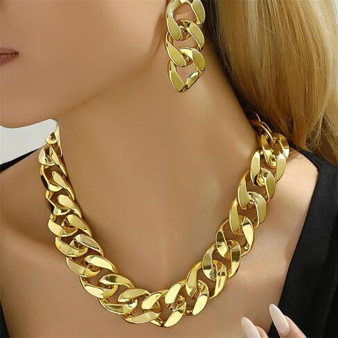 WCRAZYE Boho Chunky Necklace Earrings Set for Women Colourful Acrylic Chunky Statement Necklace Cuban Link Chain Collar Necklace Retro Neon 80s Jewelry in Saudi Arabia