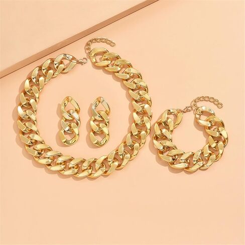 WCRAZYE Boho Chunky Necklace Earrings Set for Women Colourful Acrylic Chunky Statement Necklace Cuban Link Chain Collar Necklace Retro Neon 80s Jewelry in Saudi Arabia